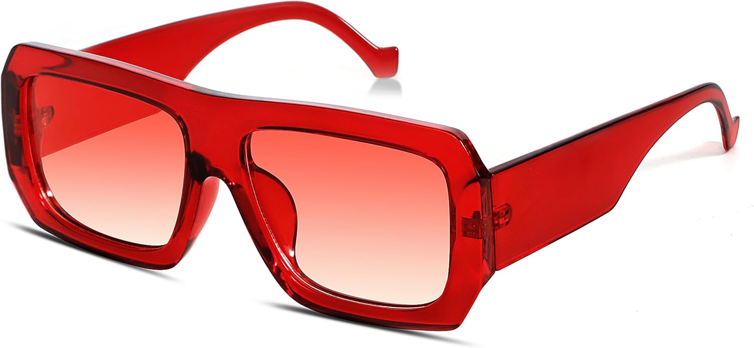 

Модные прямоугольные солнцезащитные очки в стиле Y2K для женщин и мужчин, ретро-очки с толстой оправой и защитой от УФ-излучения UV400 TYA, Red Frame - Gradient Red Lens