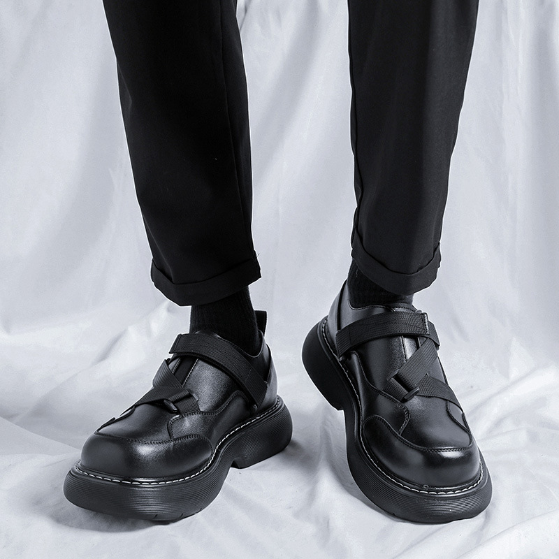 WEISHIBANGWEI Повседневные кожаные туфли мужские черные с потайным клином, цвет Black Hidden Wedge — фото 3