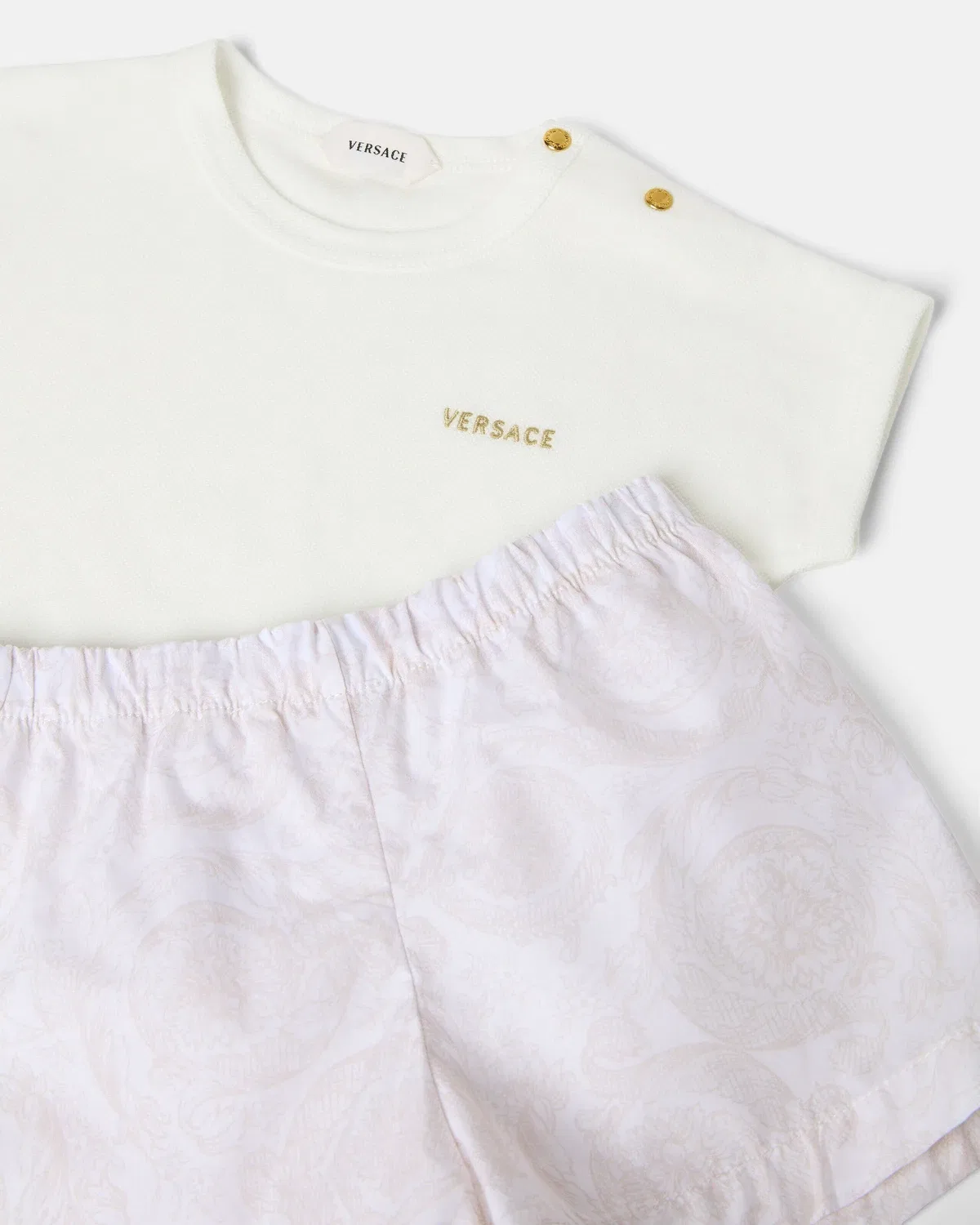 Детский комплект из футболки из хлопка-поплина и пике с принтом Versace, белый — фото 3