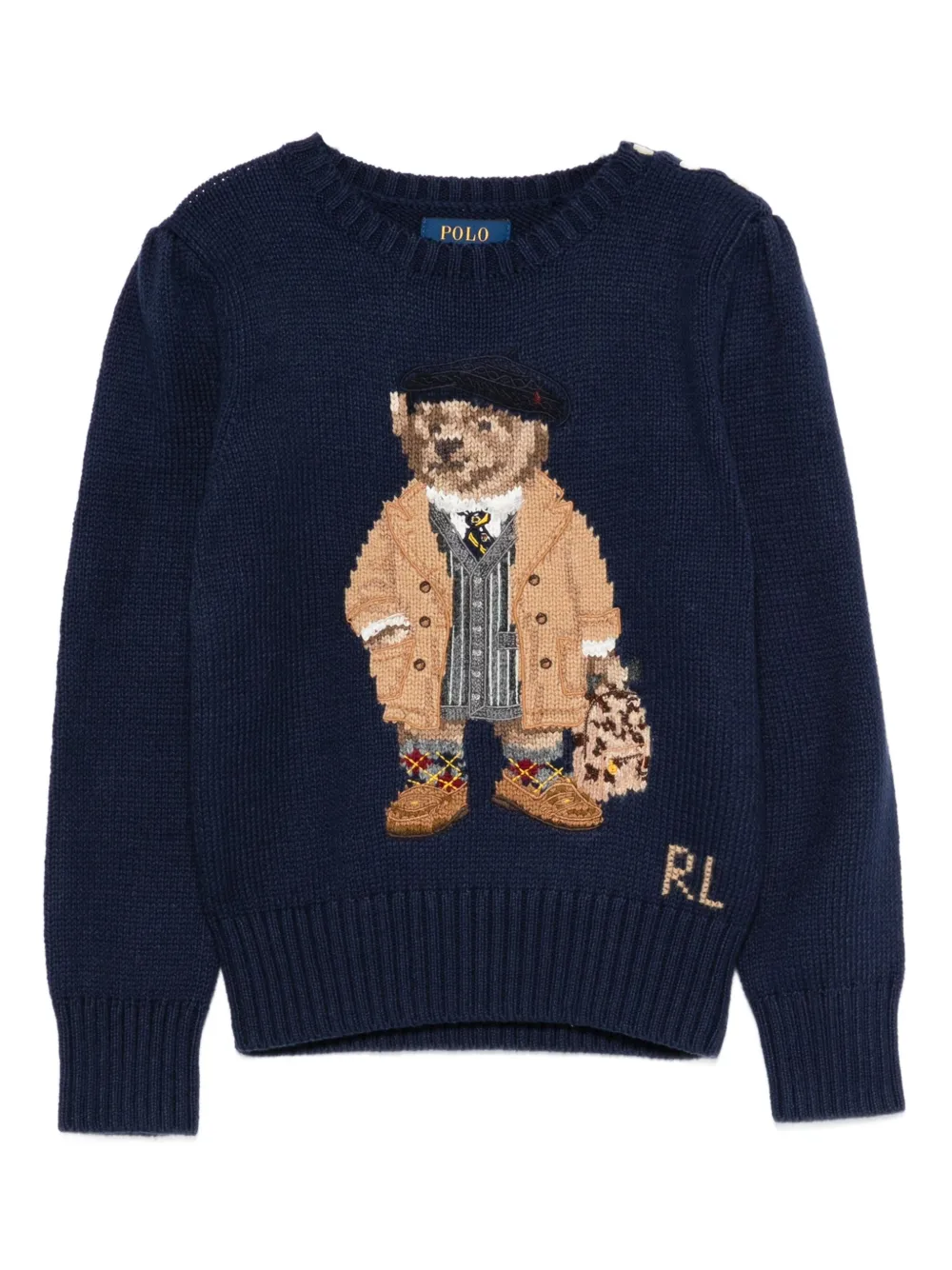 

Свитер с круглым вырезом, вышитый медведем POLO RALPH LAUREN KIDS, синий