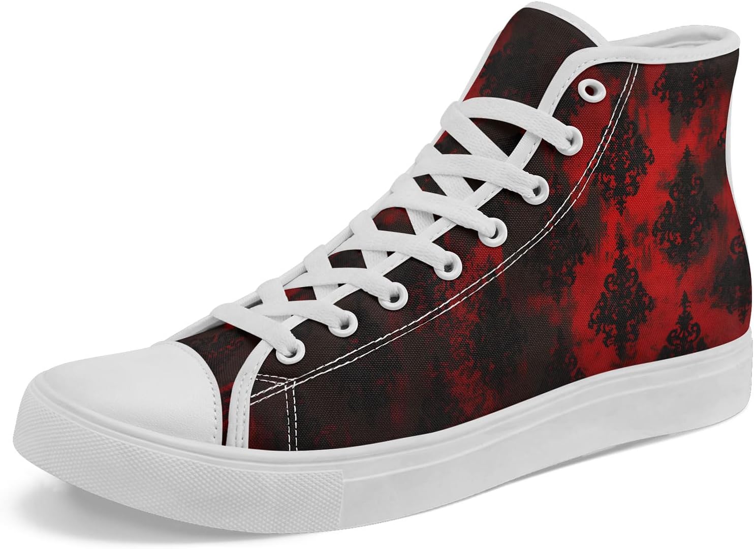 

Мужские высокие кеды AWSOLE из холщовой ткани, стильные готические с черепом, повседневные кроссовки унисекс, дышащие и легкие, белый/черный/красный