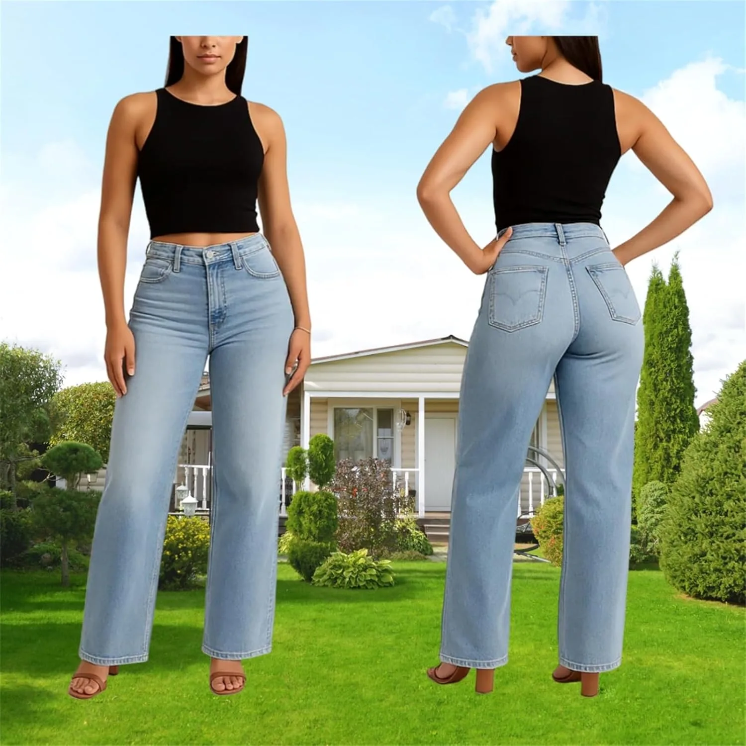 Джинсы Wide Leg для женщин, High Waisted, Stretchy — фото 2