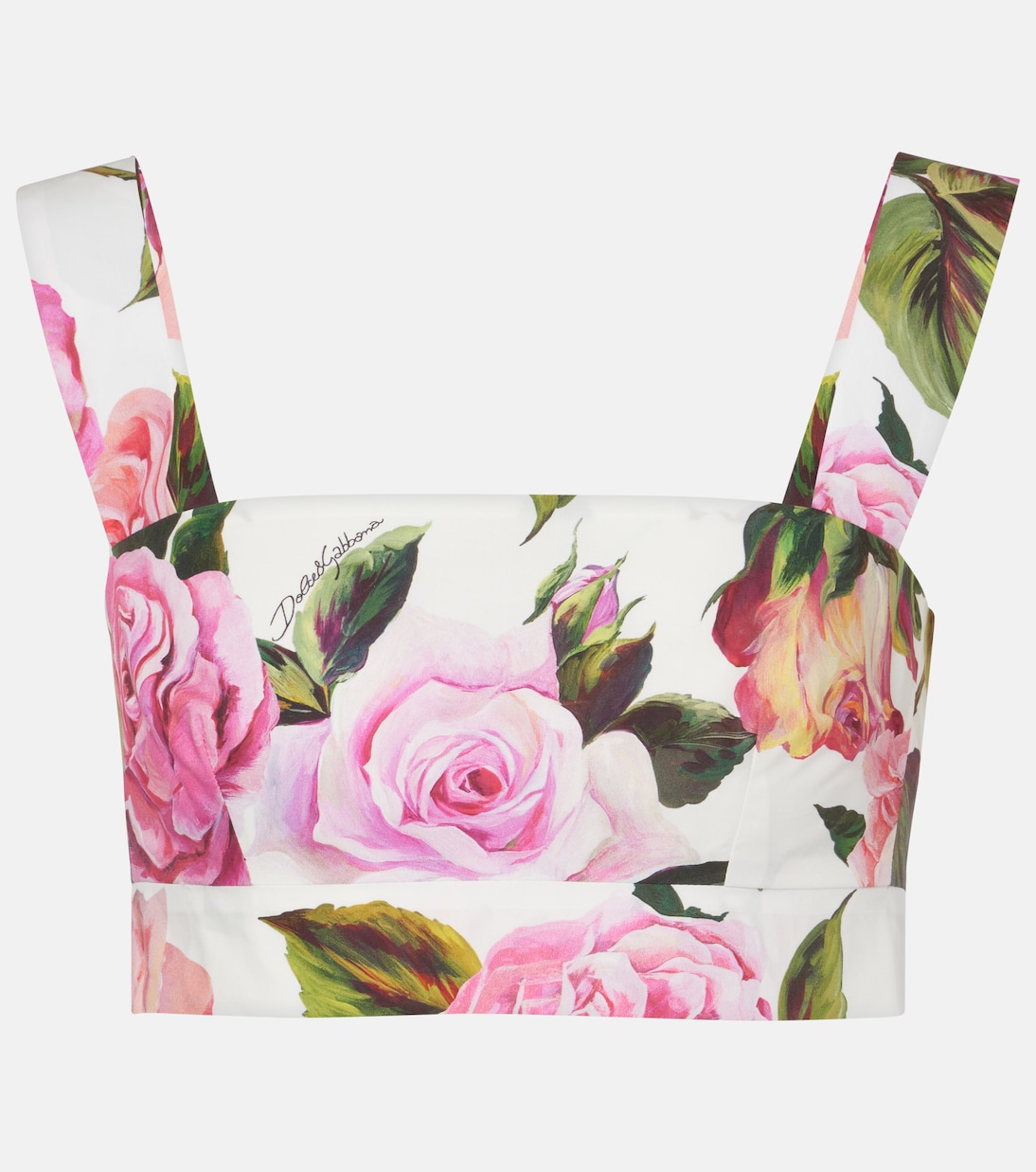 

Хлопковый поплиновый укороченный топ с цветочным принтом Dolce&Gabbana, Rose Rosa F.Bco