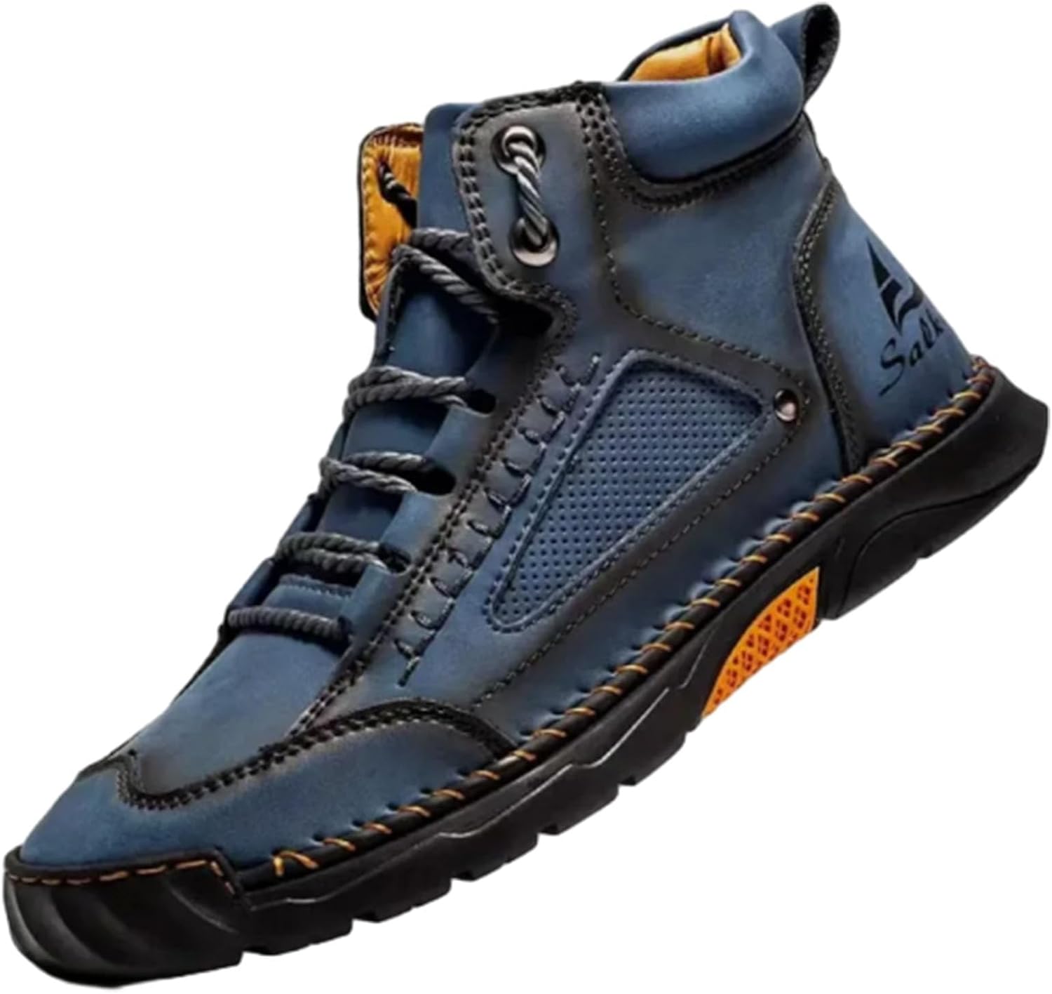 

Мужские удобные кожаные ботинки ручной работы, стильные водонепроницаемые ботинки с ручной строчкой и поддержкой свода стопы Generic, синий