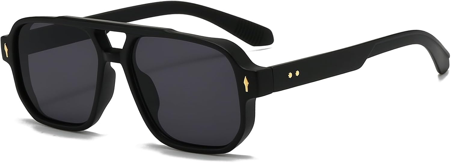 

Ретро квадратные солнцезащитные очки-авиаторы для женщин и мужчин, модные прямоугольные солнцезащитные очки в стиле 70-х, классические винтажные очки SUNGAFAS, Matte Black/Grey