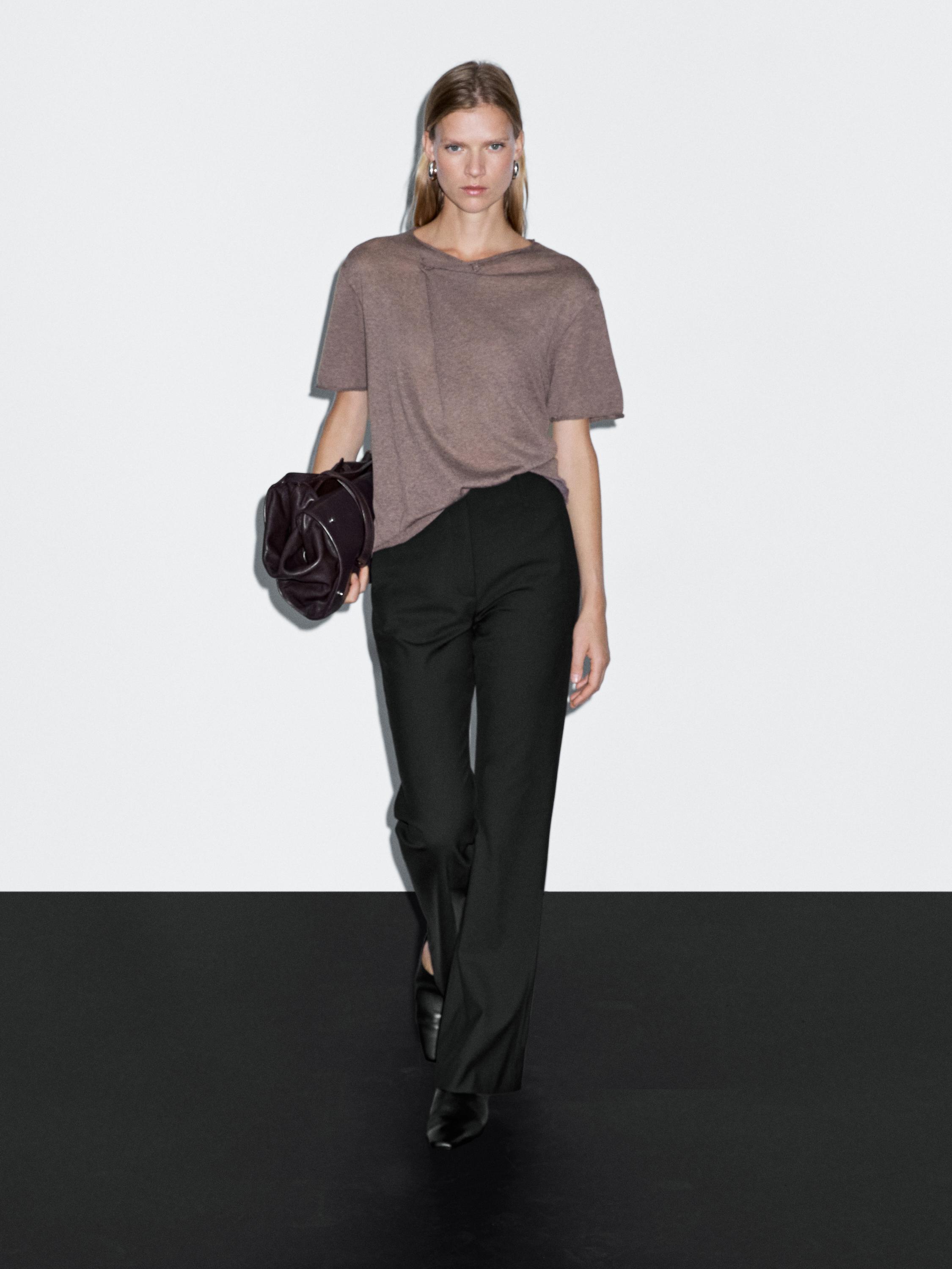 

Футболка с коротким рукавом и асимметричной застежкой Massimo Dutti, Medium Ecru