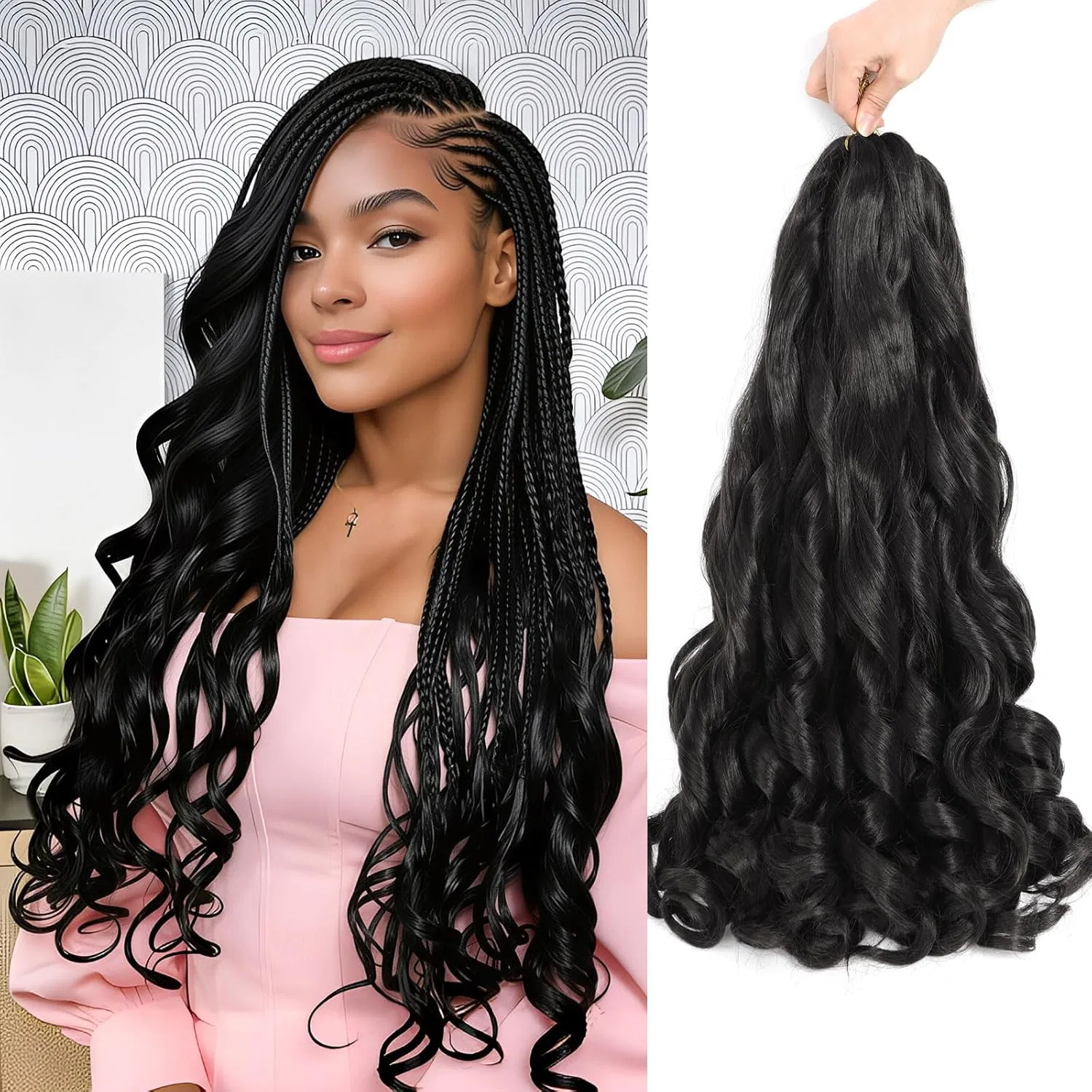 Наращивание волос Protein Fibre French Curly Braiding Hair, 8 упаковок Xrngrng, 1B