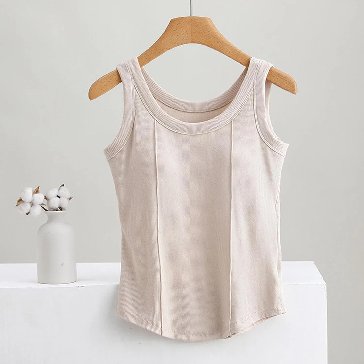 Женский топ с встроенным бюстгальтером, Trendy Summer 2025, Beige — фото 2