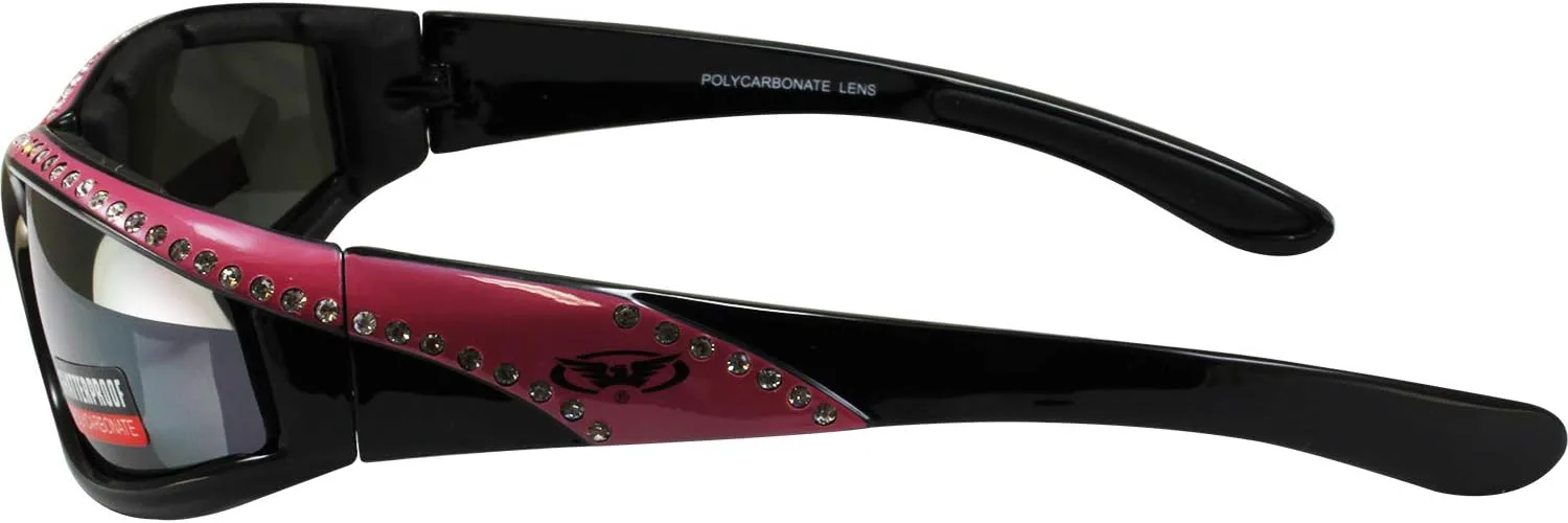 

Солнцезащитные очки Global Vision Eyewear Marilyn 11 женские, черные, с блестками, в стиле мотоциклетных очков, 2 пары, розово-красная оправа, зеркальные линзы, Smoke