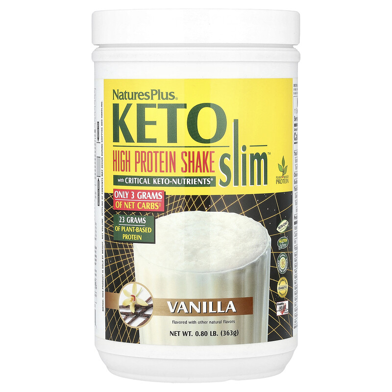 

NaturesPlus, Keto Slim, высокопротеиновый коктейль, ваниль, 363 г (0,80 фунта)