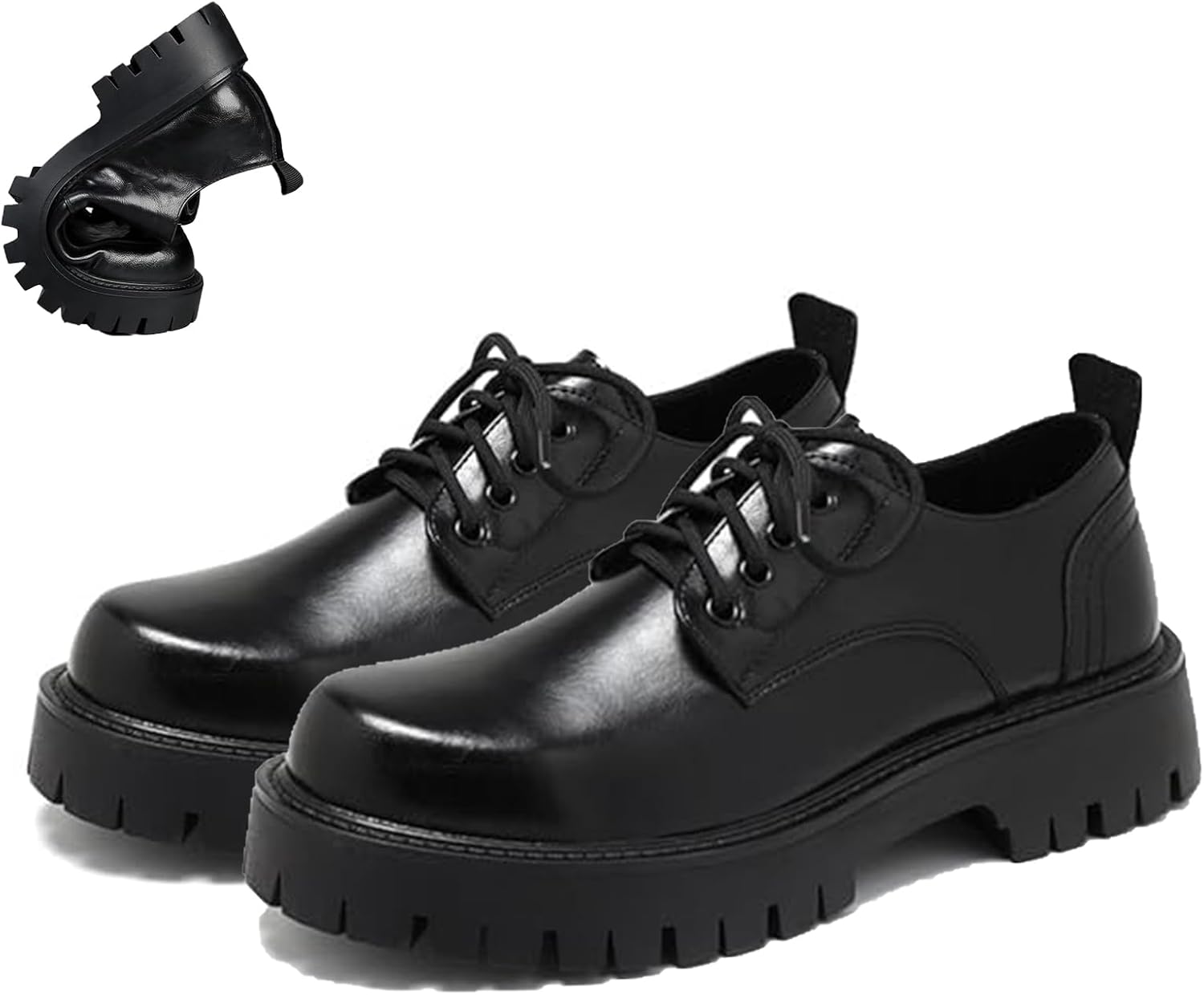 

Мужские кожаные туфли на платформе с каблуком Oxfords, классические с круглым носком, на шнуровке, с платформой, массивной подошвой, деловые формальные, противоскользящие, для увеличения роста, повседневные Derby Generic, черный