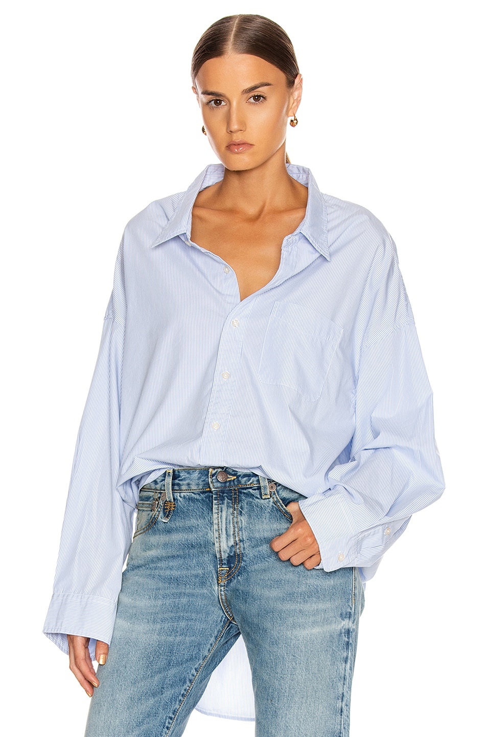 

Оксфордская рубашка с заниженным воротником R13, цвет Blue & White Pinstripe