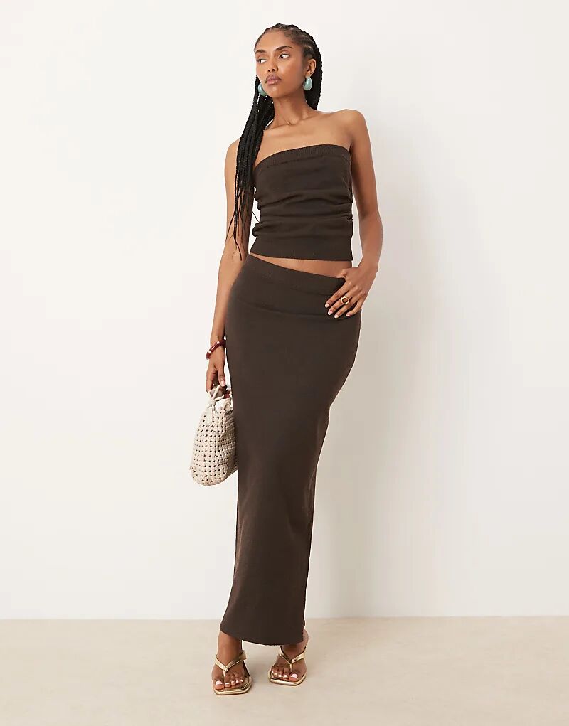 

Юбка миди из трикотажа букле шоколадного цвета от ASOS DESIGN