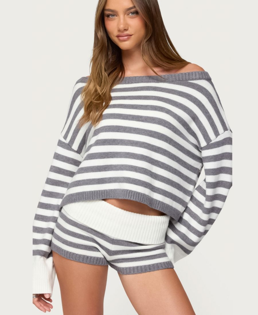 

Женский полосатый вязаный свитер Saphi свободного кроя Edikted, Gray-and-white