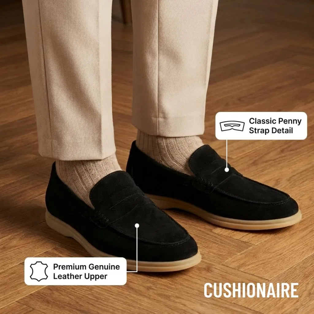 Мужские лоферы CUSHIONAIRE Selby из натуральной кожи с резиновой подошвой и эффектом памяти. Доступны модели широкой ширины, Black (Black Suede) — фото 4