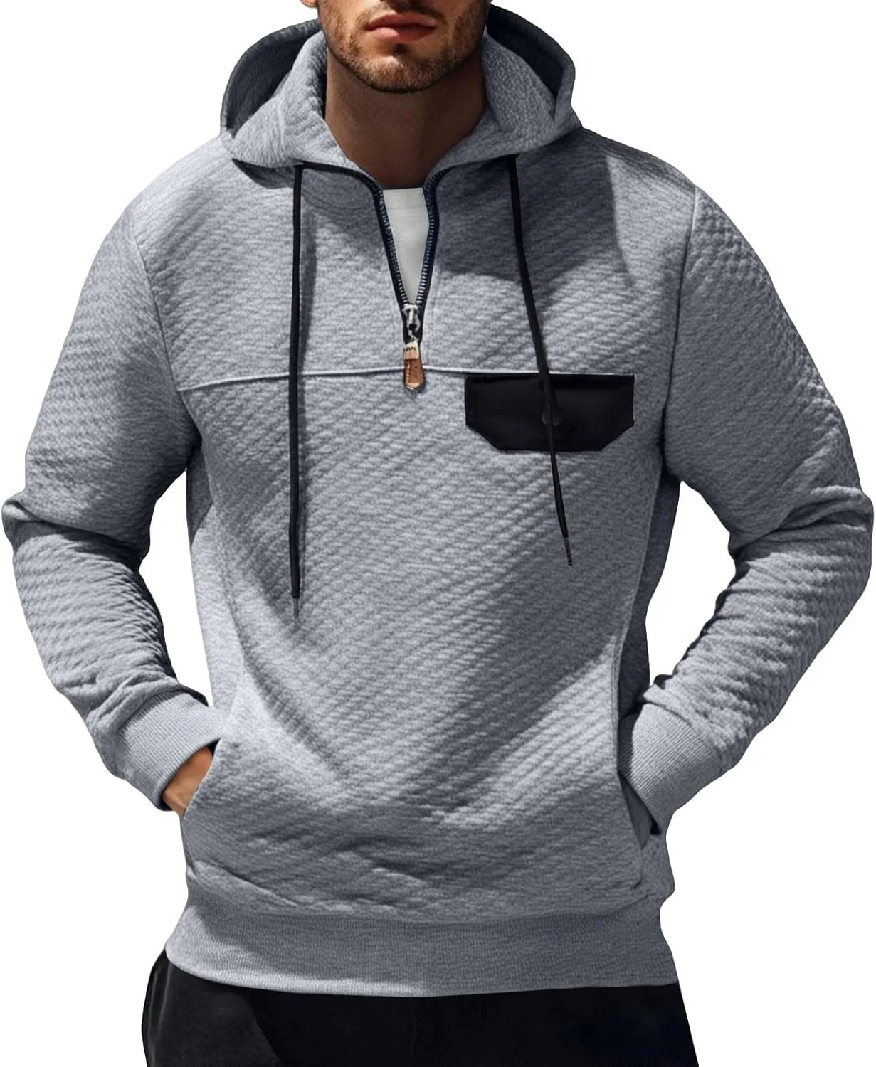 

Мужская стеганая толстовка с капюшоном Vintage, длинный рукав, четверть-молния