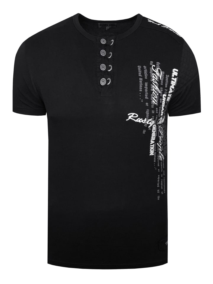 

Футболка с промасленной отделкой и планкой на пуговицах черного цвета Rusty Neal, Черный, Футболка с промасленной отделкой и планкой на пуговицах черного цвета Rusty Neal