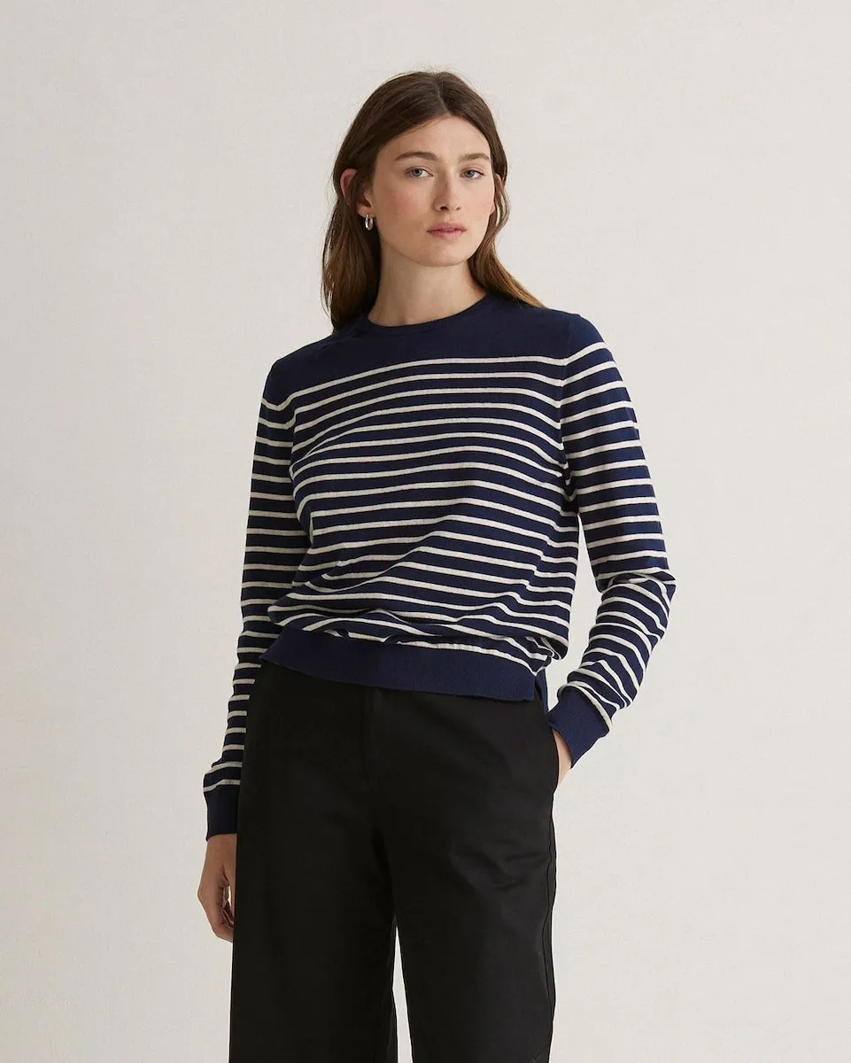 

Женский джемпер с круглым вырезом и полосатым узором Yerse, синий/белый