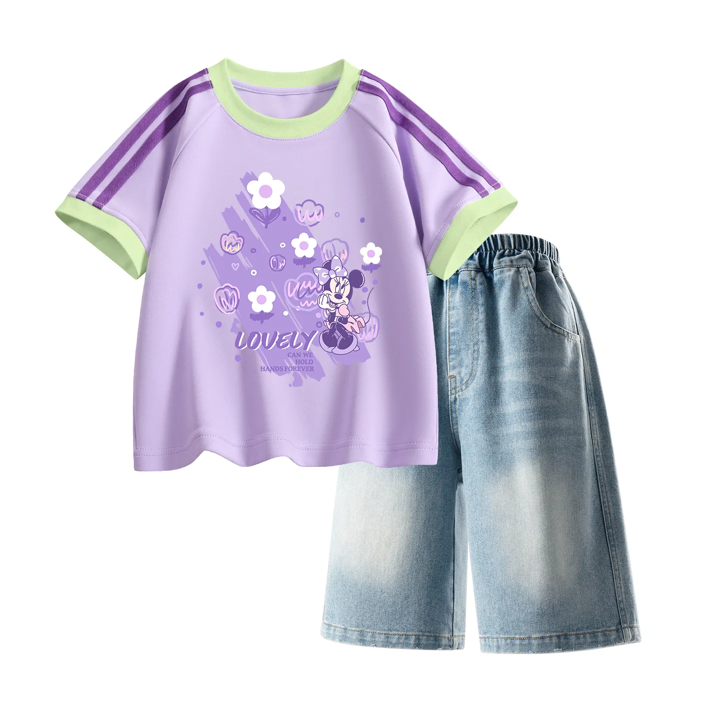 Детский спортивный костюм Casual Sportswear 2 Piece Set Disney, Di Bubble Floral Violet+Solid Color Denim Blue