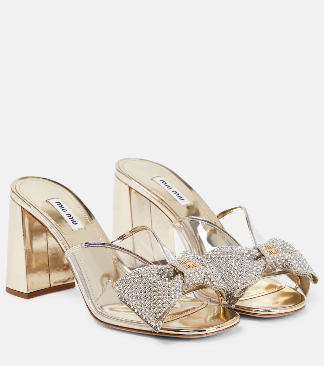 Сандалии из металлизированной кожи с декором Miu Miu, Pirite