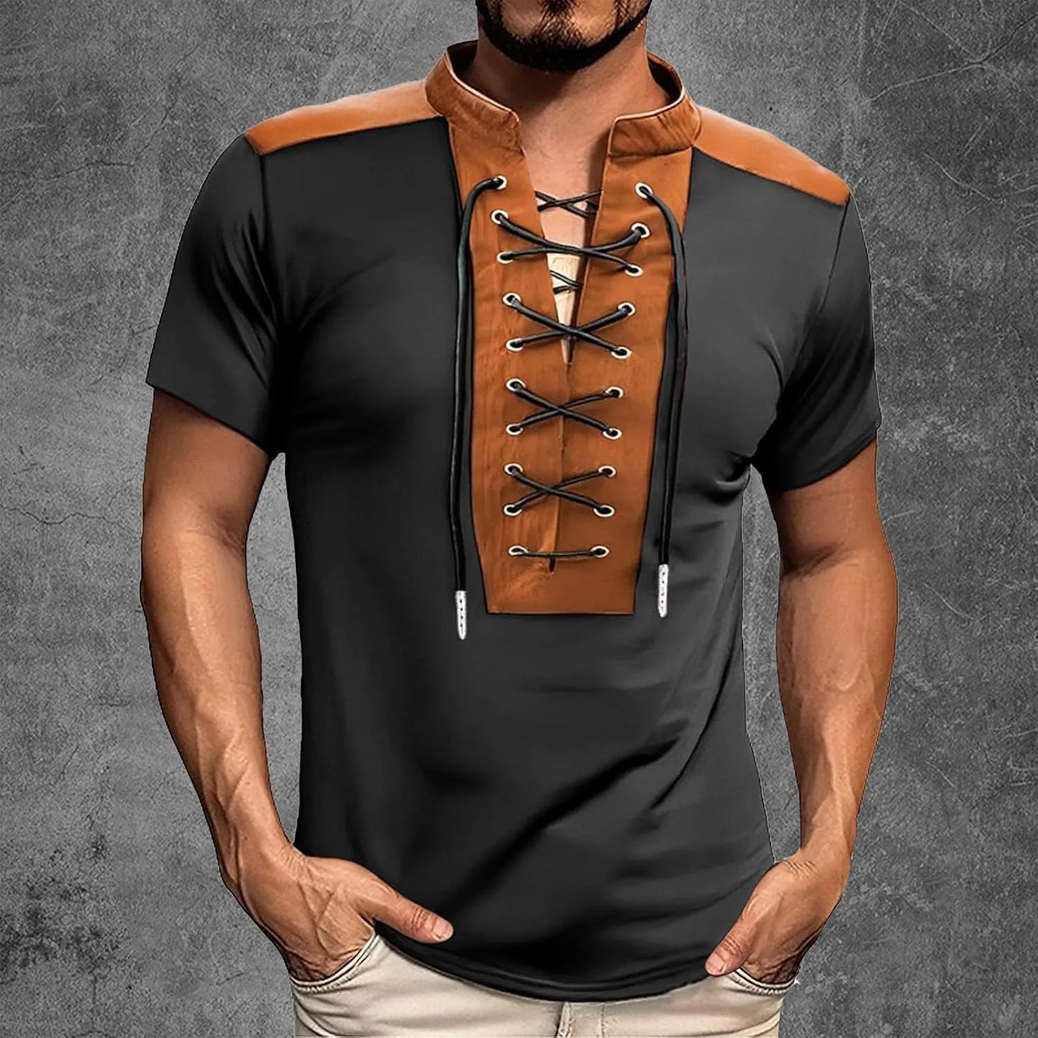 

Мужская футболка поло с коротким рукавом и шнуровкой Color Block Regular Fit Kenhansion