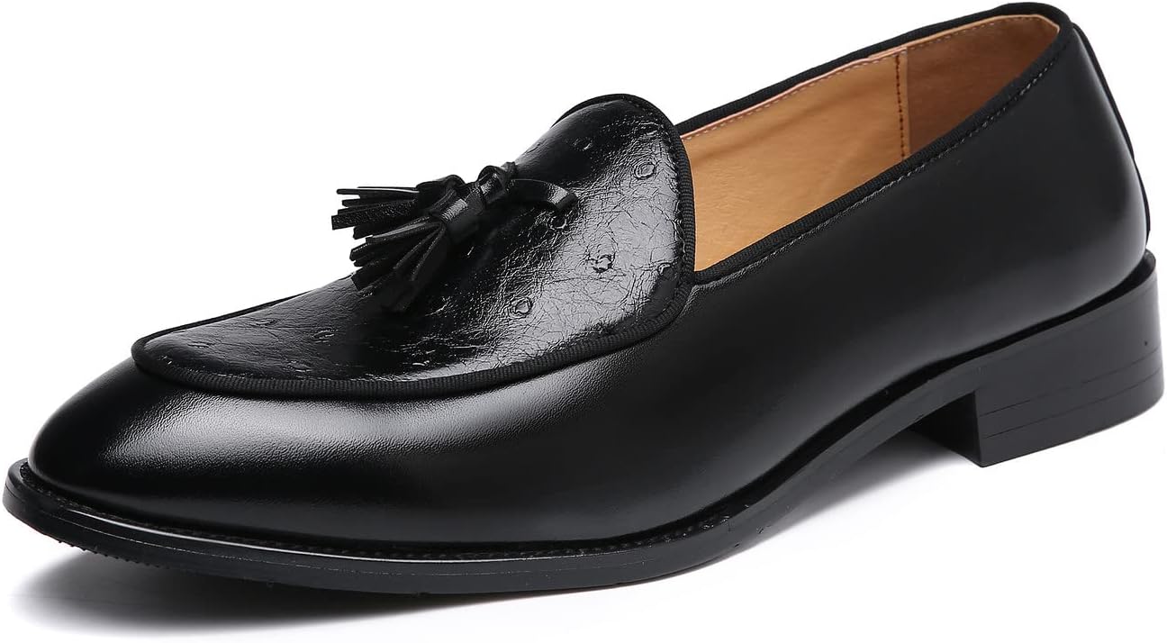 

Мокасины Santimon Mens Penny Loafers для повседневной носки, вождения, выпускного и свадьбы, с бахромой, на плоской подошве, черные и коричневые, черный