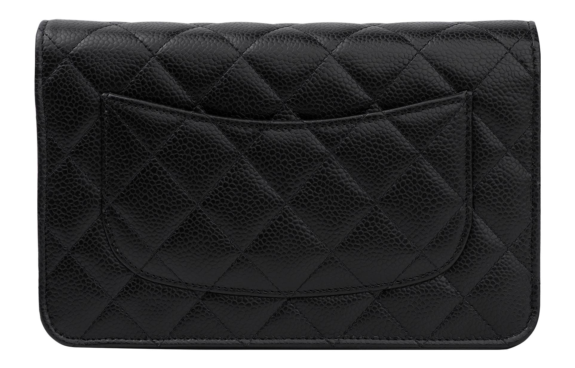 Кошелёк на цепочке Стеганый Кавиар Золотистый Чёрный CHANEL — фото 3