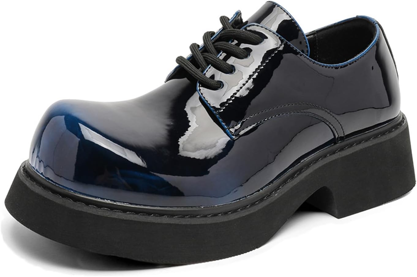 

Мужские дерби из лакированной кожи с градиентом, большой круглый носок, модная шнуровка, массивный каблук, платформа, увеличивающая рост, туфли оксфорды для вечеринок, свадеб и повседневной носки Uzujbaa, синий