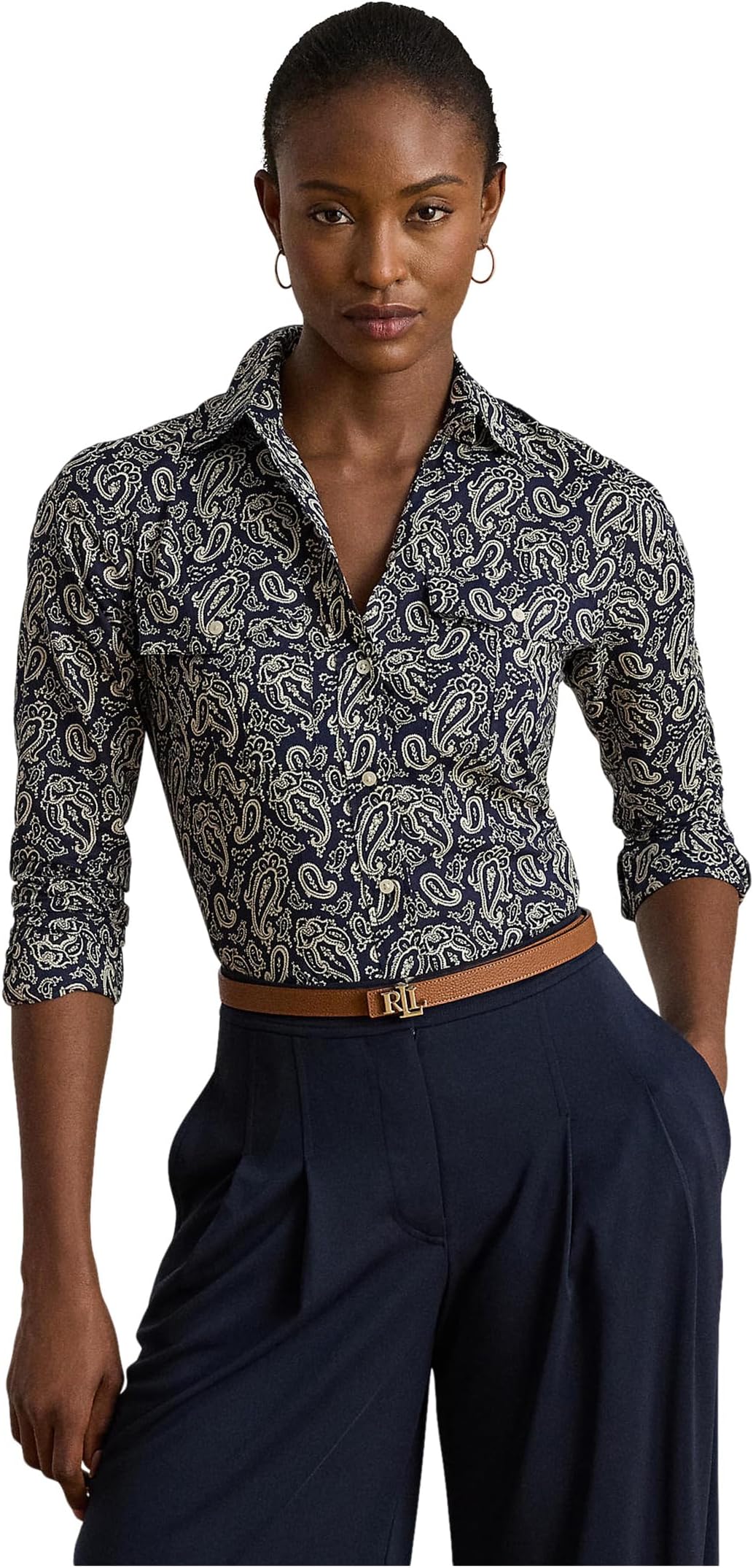 

Рубашка Lauren Ralph Lauren Classic Fit Paisley Cotton Voile Shirt, цвет Blue/Cream