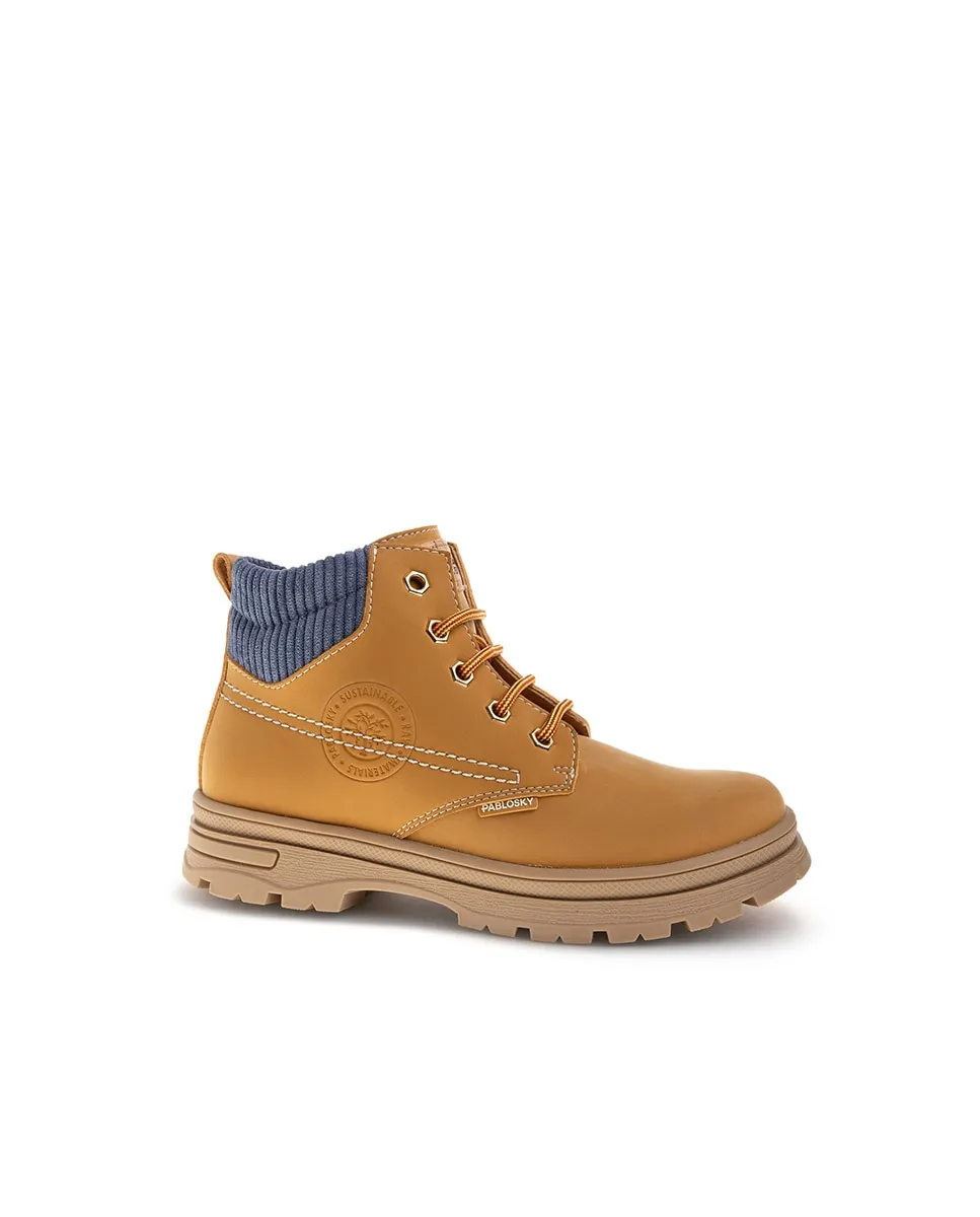 

Детские ботинки из лидер-тек с шнурками и молнией Pablosky, желтый