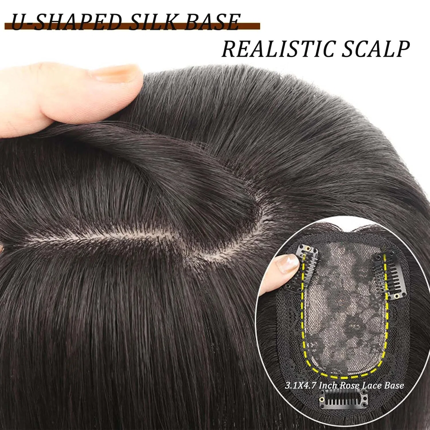 Накладка на макушку EREE HAIR из 100% натуральных волос 45 см Eree Hair, Dark Brown — фото 4