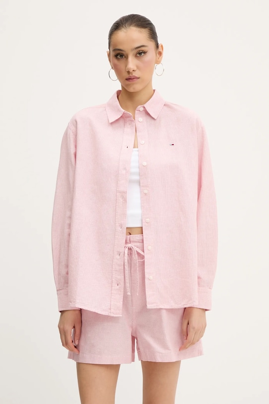 

Рубашка с добавлением льна Tommy Jeans, розовый