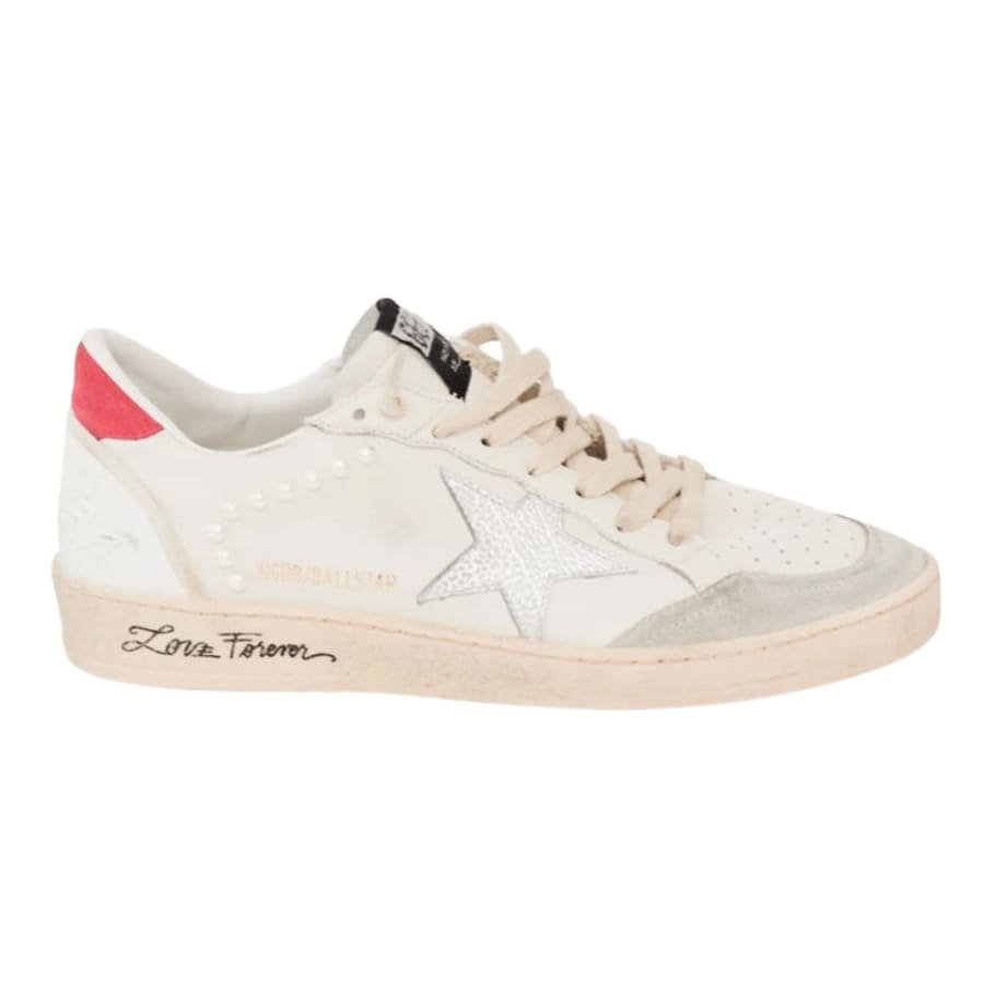 Женские кроссовки Golden Goose Ball Star с серебристой кожаной звездой и розовой замшевой накладкой на пятке