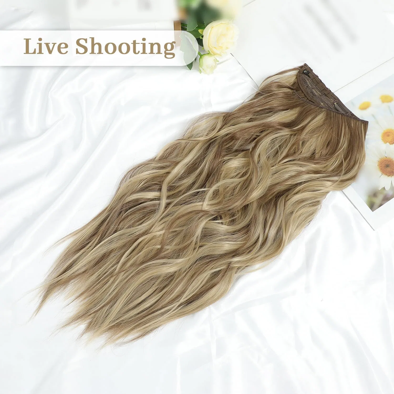 Пепельно-русые накладные волосы 30 см с регулируемым размером Ms Taj, Light Ash Brown With Blonde Highlights — фото 4