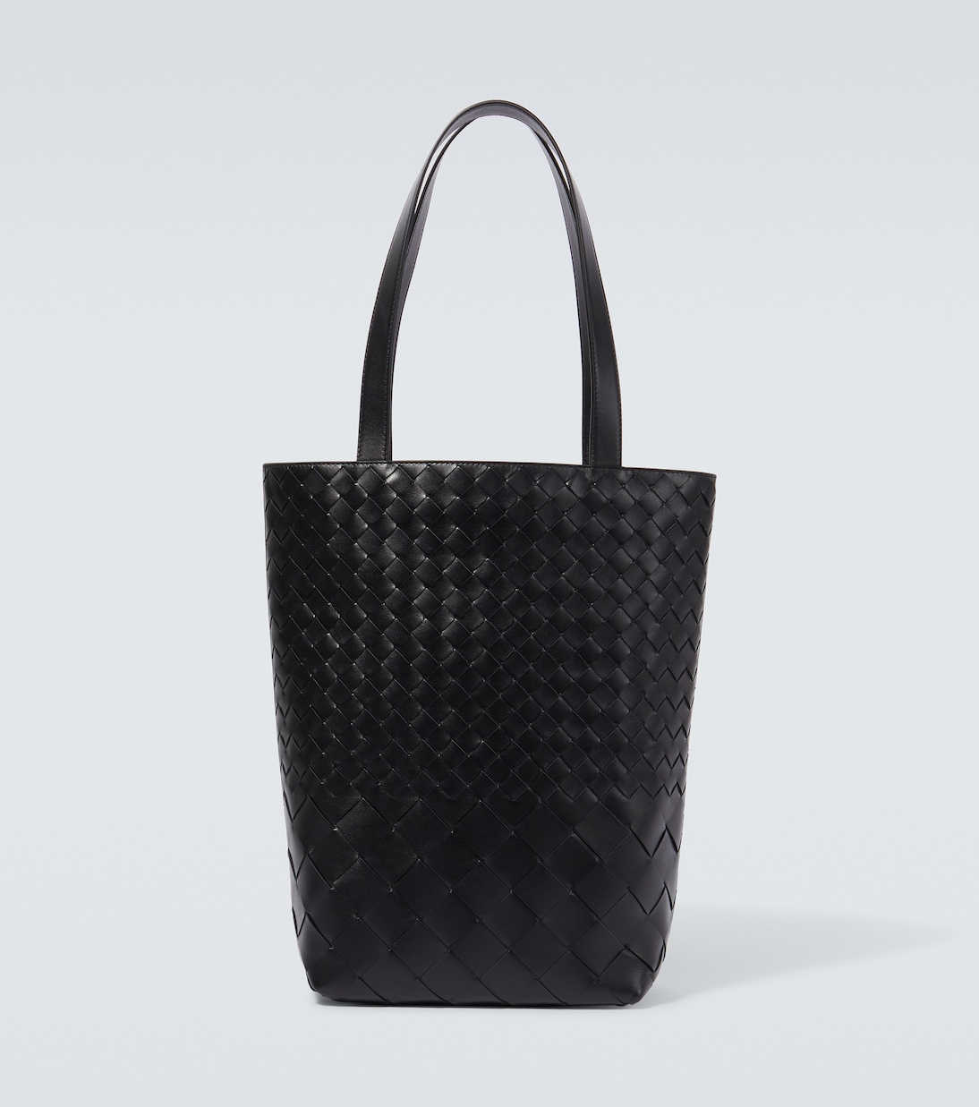 

Север-Юг Intrecciato маленькая кожаная сумка-тоут Bottega Veneta, Black-Silver
