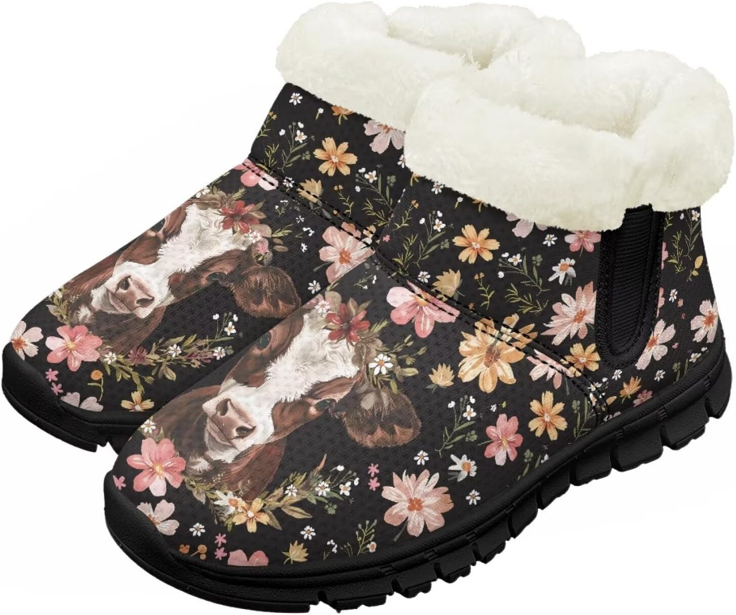 

Детские зимние ботинки Chririnla для мальчиков и девочек, короткие теплые ботиночки с нескользящей подошвой, легкие обувь для холодной погоды, Floral Cow