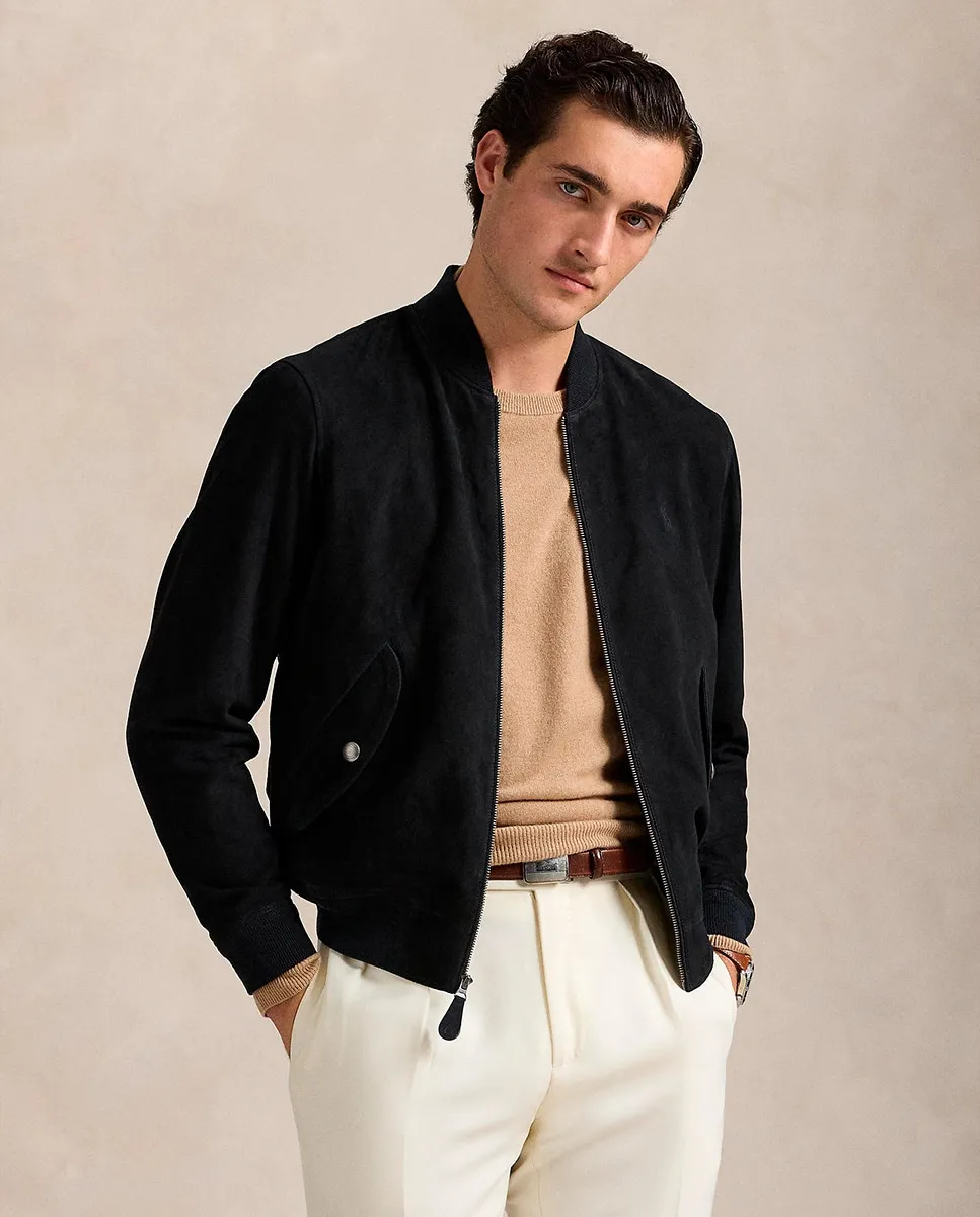 

Мужская кожаная куртка в стиле бомбер Polo Ralph Lauren, тёмно-синий