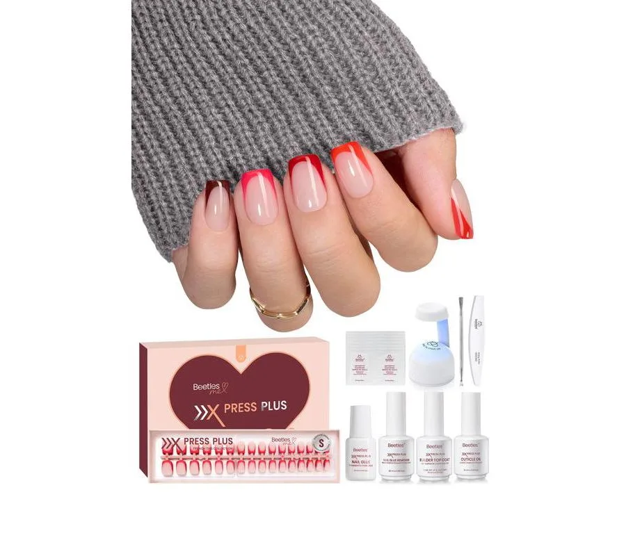 Набор накладных ногтей X Press Short Square French Tip Press Nails Kit, 160 шт Beetles, christmas classic красный