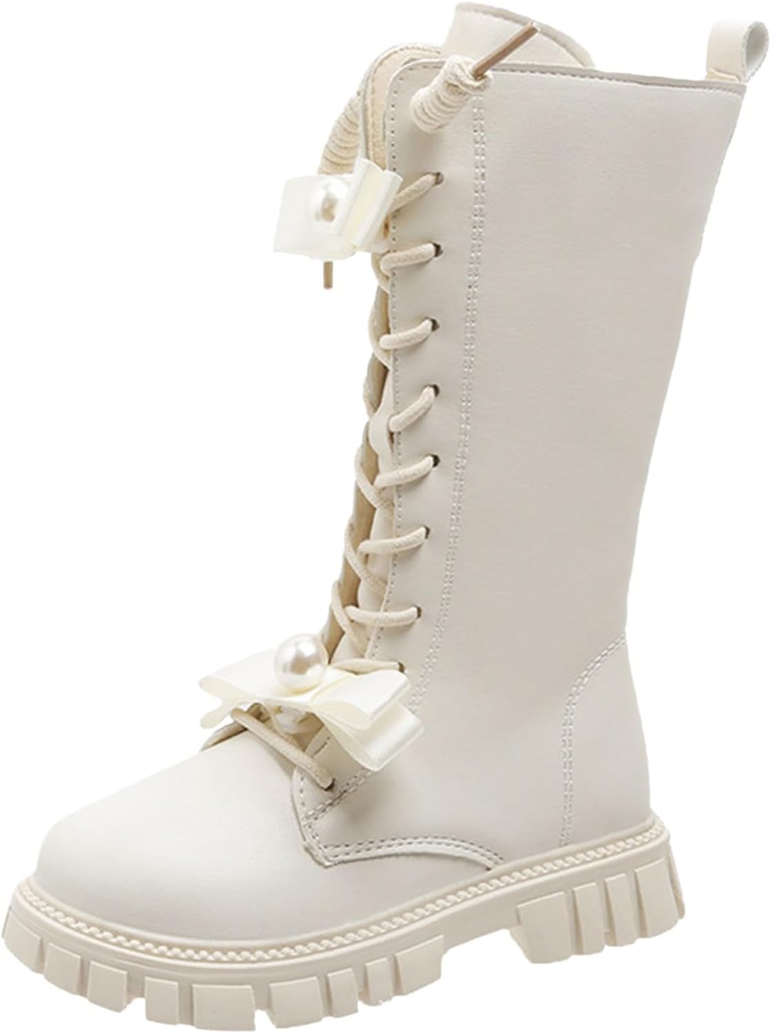 

Ботинки на шнуровке, сапоги до середины икры, боевые ботинки, ботильоны из искусственной кожи с боковой молнией, панк-готические высокие сапоги с бантом JEUROT, Beige