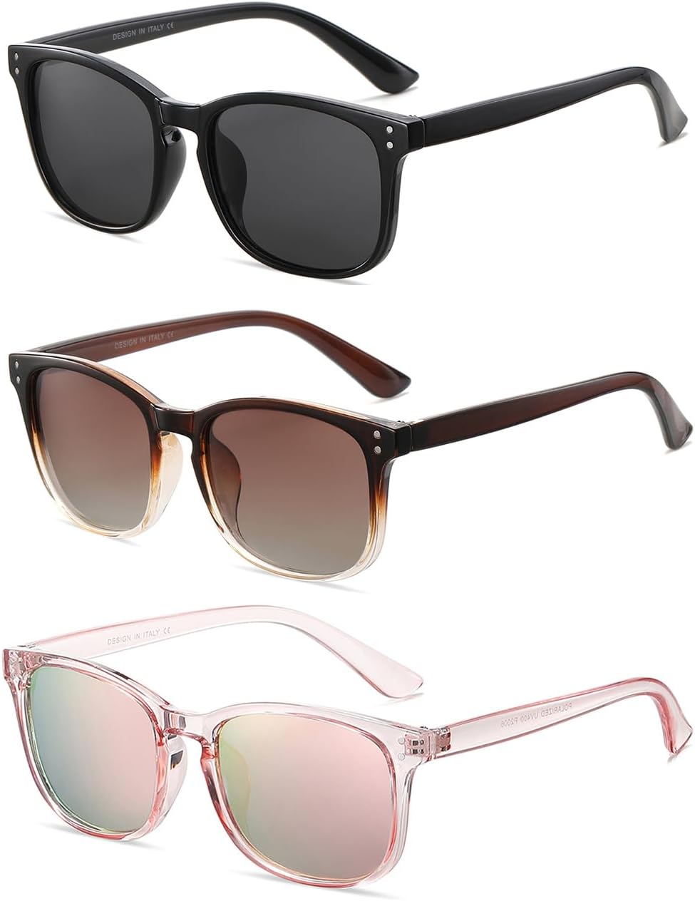 

Поляризованные солнцезащитные очки для женщин в классическом ретро-стиле с модным дизайном, защита от УФ-излучения UV 400 (3 шт.) NCLLCE, A9 Black+brown Gradient+light Pink/Pink Mirrored(3 Pack)