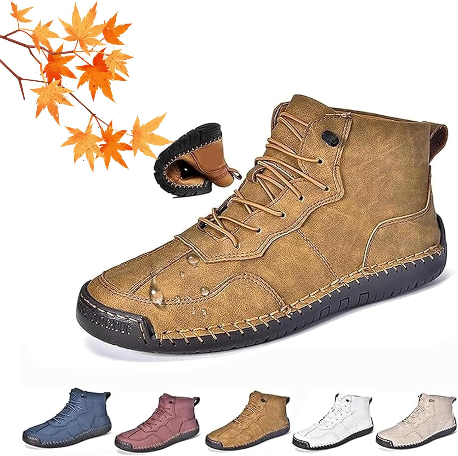 

Мужские ортопедические комфортные кожаные ботинки ручной работы, мужские кожаные ботинки с ручной прошивкой- широкий носок, наружная плоская подошва, водонепроницаемые, противоскользящие, дышащие ортопедические туфли Wxdstw, коричневый