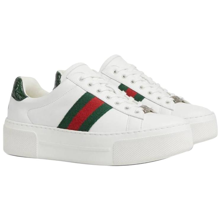 GUCCI Женские низкие кроссовки для скейтбординга 4,5 см бело-зеленые — фото 2