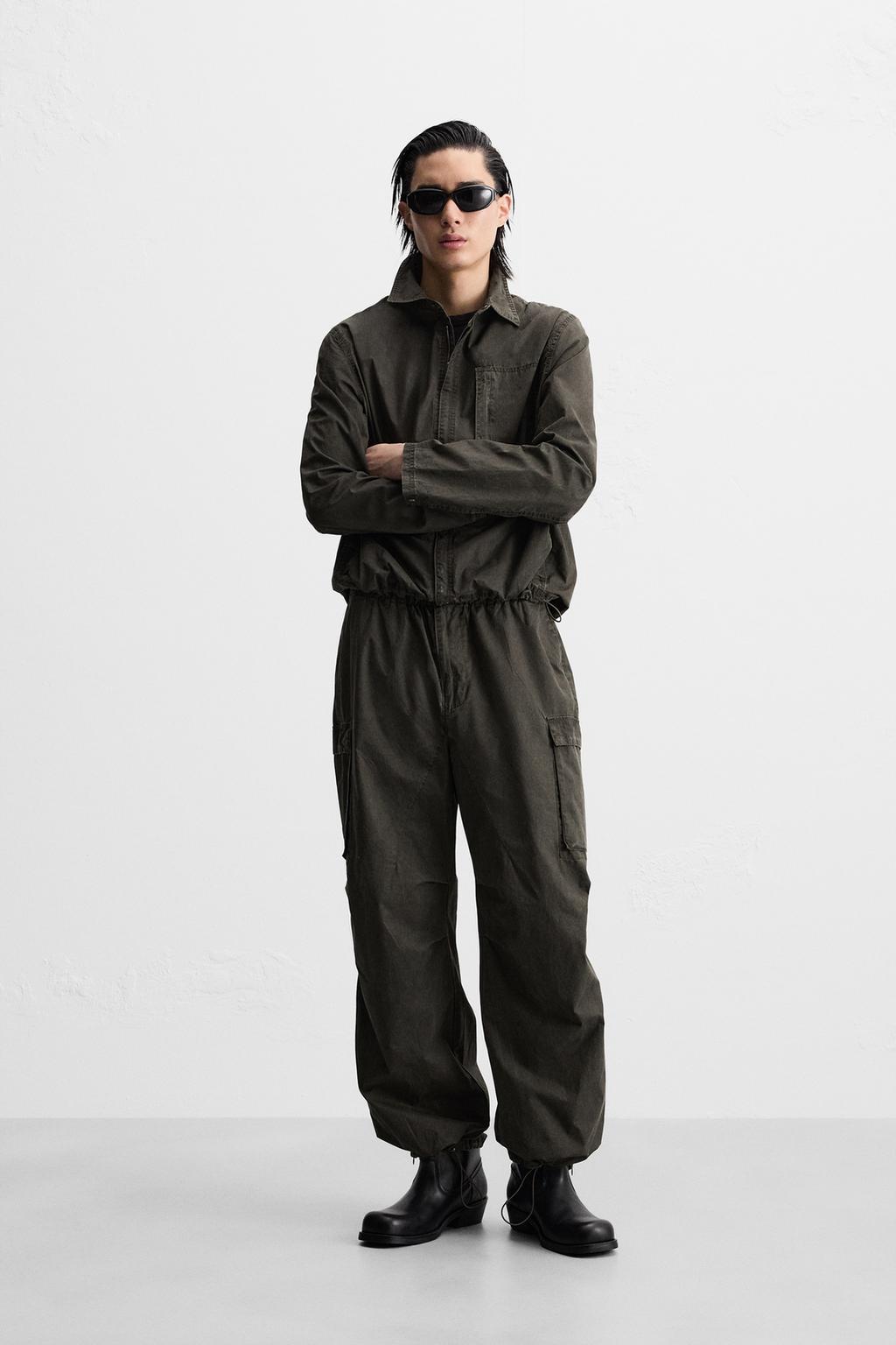 

Выстиранные технические брюки-карго ZARA, хаки
