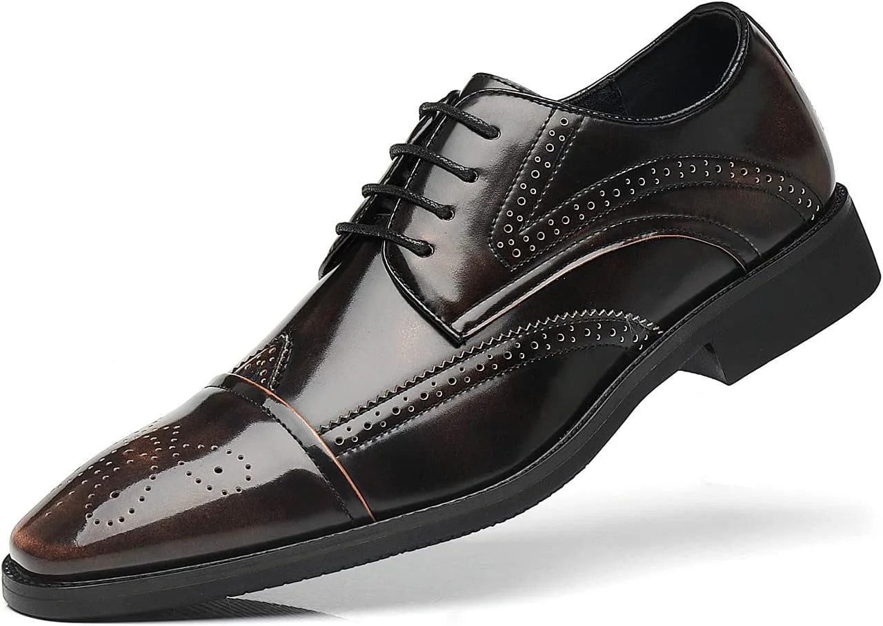 

Мужские оксфорды Santimon с крыльями, с заостренным носком и лакированной кожей, вечерние туфли с классической шнуровкой, дышащие формальные и повседневные туфли, бронза