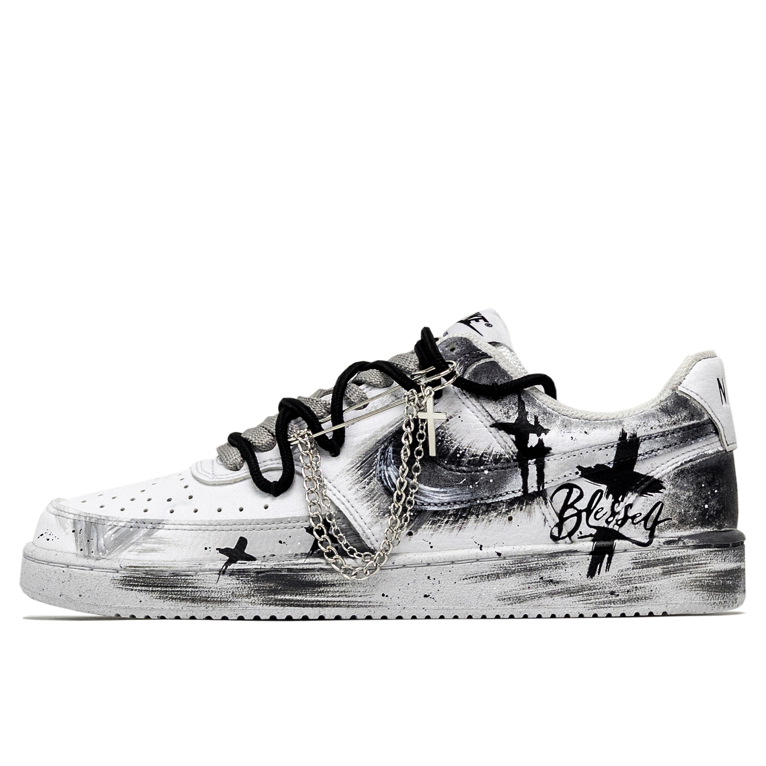 

Nike Court Vision 1 Black Cross нескользящие амортизирующие износостойкие низкие скейтборд кроссовки men's черный серый