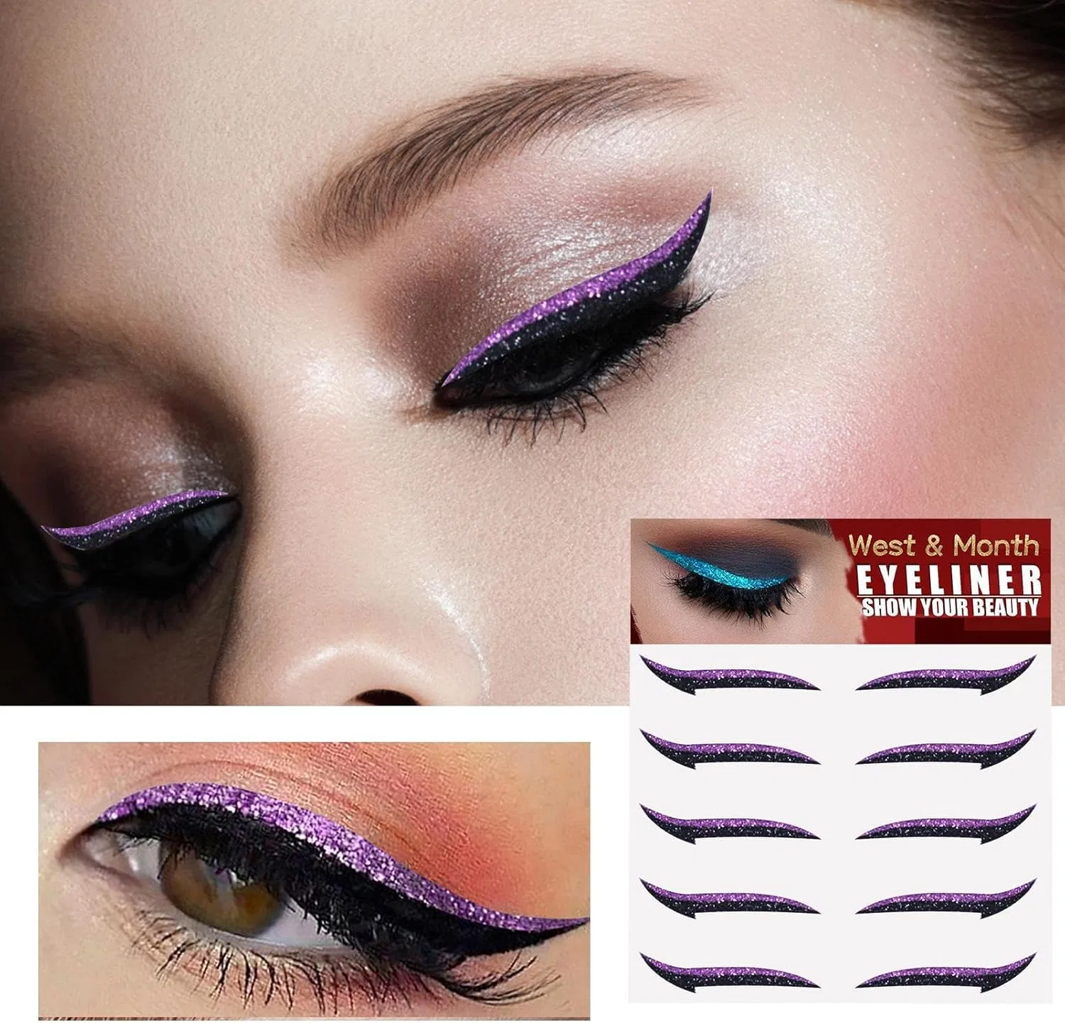 Наклейки для подводки глаз Glitter 5 пар, фиолетовые, бренд Generic — фото 2