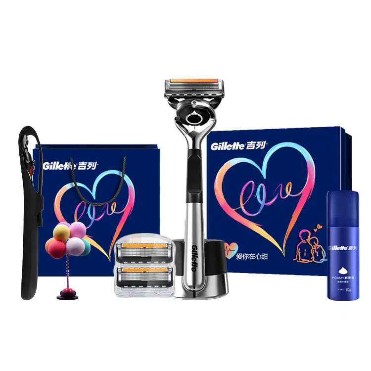 

Бритва ручная, 5 лезвий, 1 держатель для ножей, 2 сменные головки/5 сменных головок, бритвенный станок, импортный портативный футляр Gillette