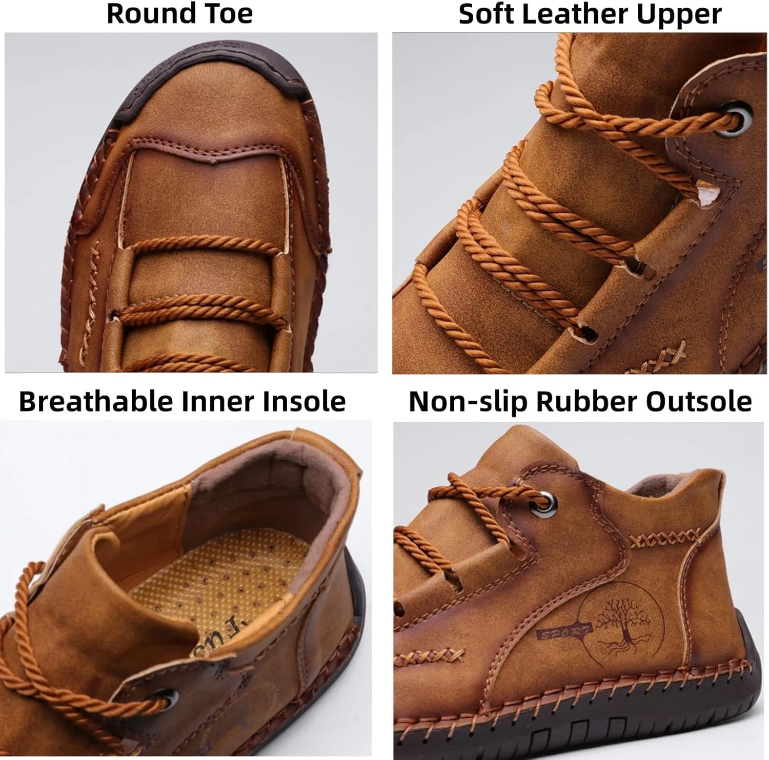 

Мужские кожаные ботинки на шнуровке до щиколотки, повседневные винтажные, с противоскользящей подошвой, поддержкой свода стопы, лоферы для походов, прогулок, вождения, ботинки чукка Didopery, черный