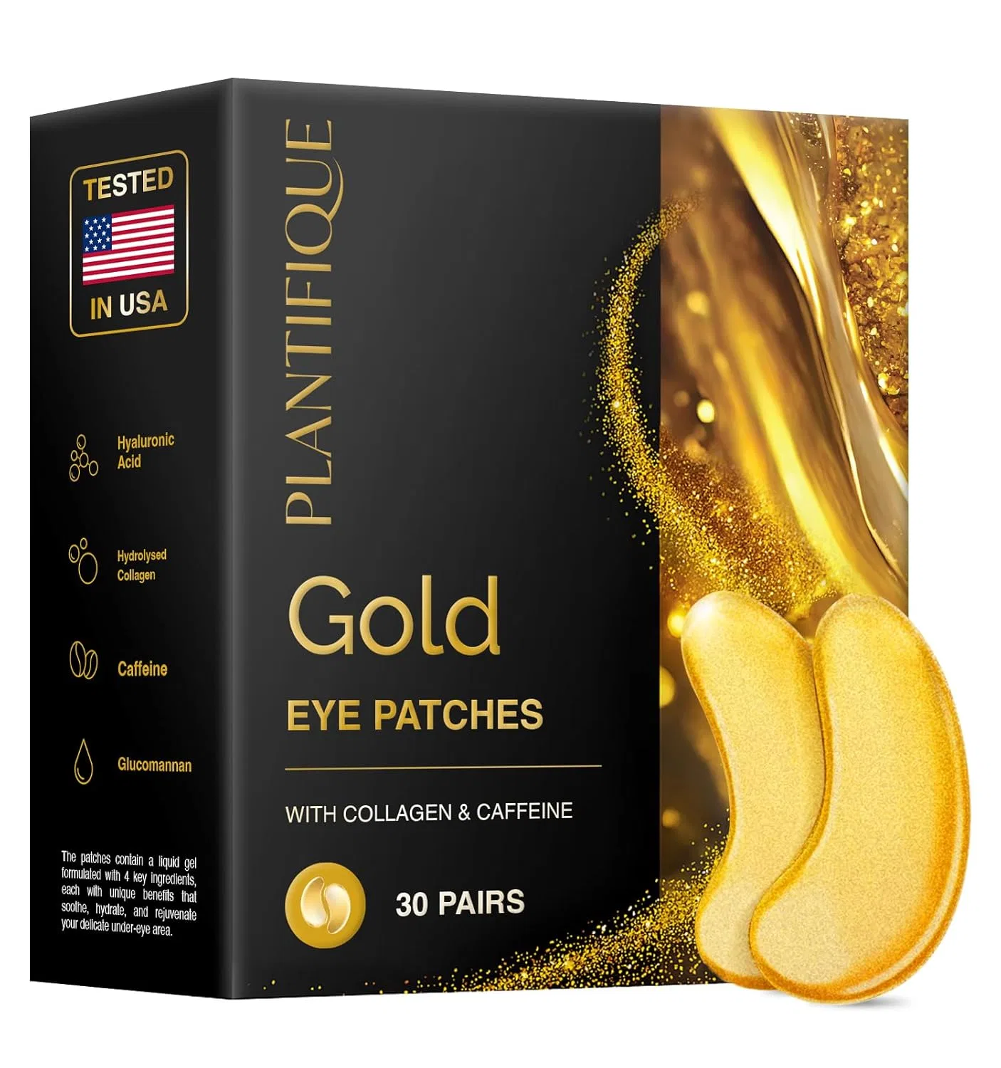 Патчи для глаз PLANTIFIQUE, 30 пар, с коллагеном и кофеином Plantifique, Gold 30Pack
