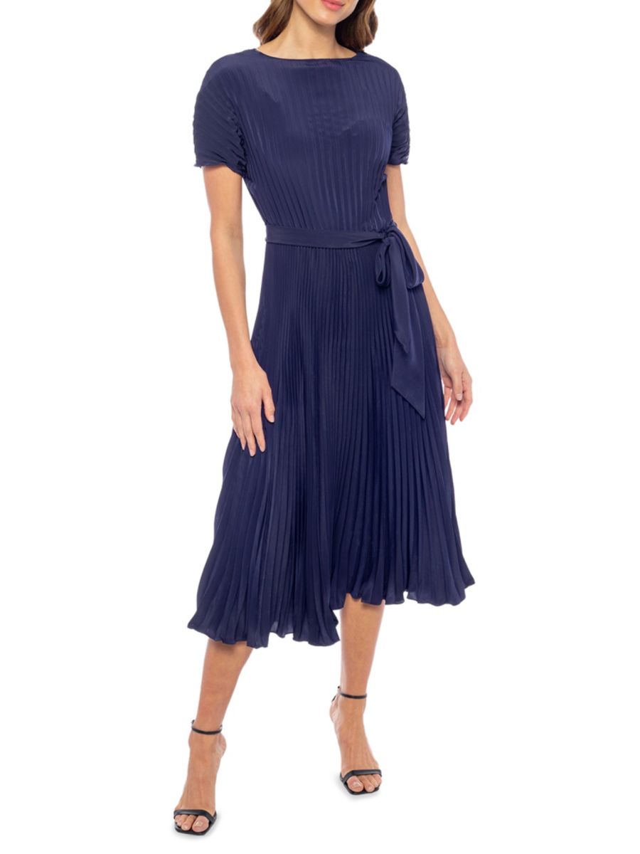 

Платье миди с плиссировкой и приталенным кроем Marina, темно-синий